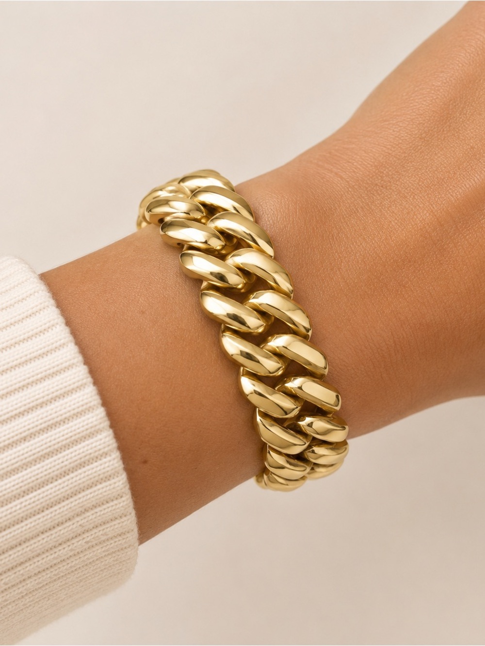 Vintage Monet Gold Tone Wide Curb Link Statement Bracelet 7in